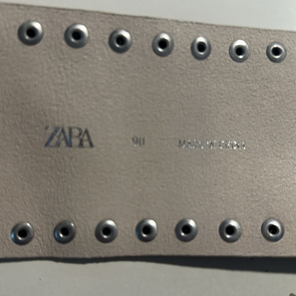 NWOT. Zara Ecru Leather Studded Sash Belt. Size 34. - Picture 8 of 8